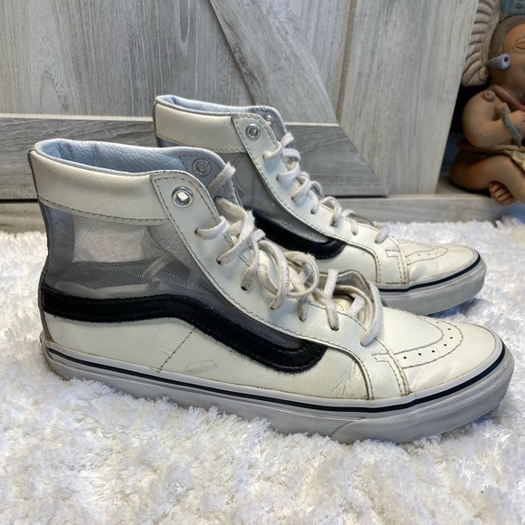Vans Sk8 Hi Slim Cutout Mesh White Black Leather Shoes Mens 4.5 Womens 6 - Picture 4 of 15